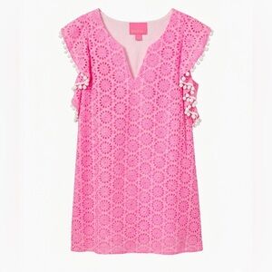Lilly Pulitzer Pink Eyelet Pom-Pom Trim Shift Dress
